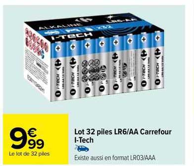 lot 32 piles lr6/aa carrefour i-tech