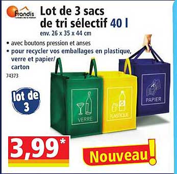 lot de 3 sacs de tri sélectif 40 l frandis