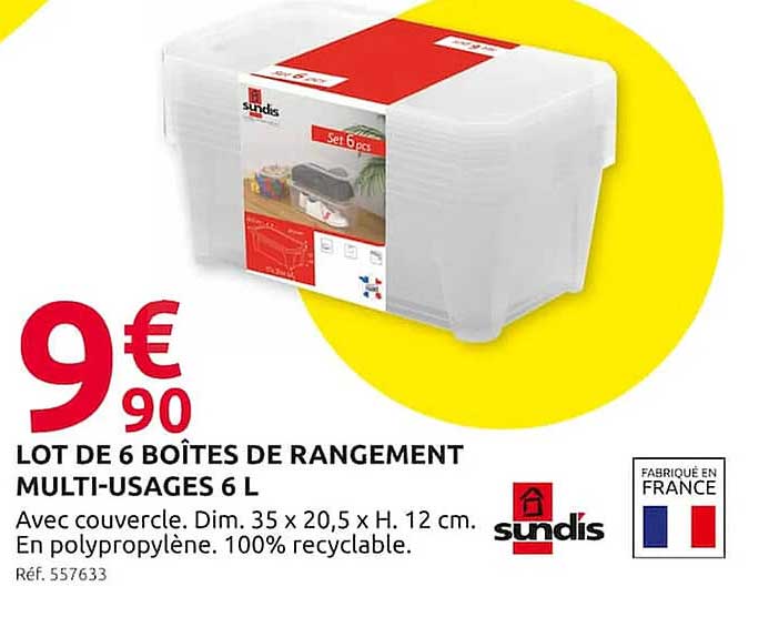 Lot De 6 Boîtes De Rangement Multi-usages 6l Sundis