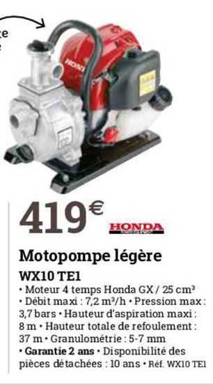 Motopompe Légère Wx10 Te1 Honda