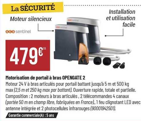 motorisation de portail à bras opengate 2 scs sentinel
