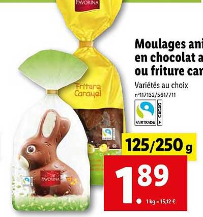 moulages animaux en chocolat au lait ou friture caramel favorina