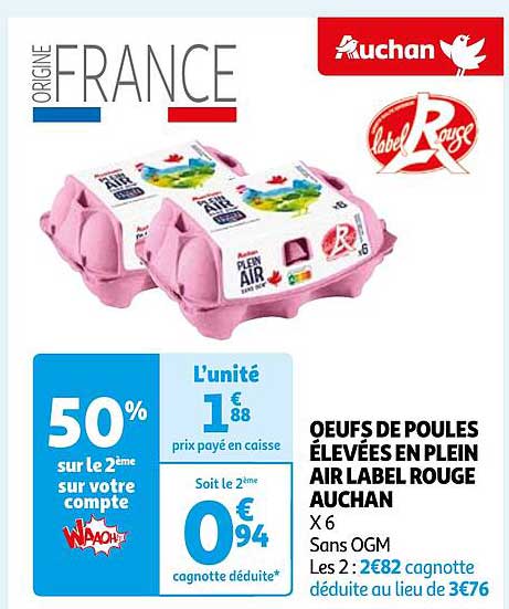 oeufs de poules élevées en plein air label rouge auchan
