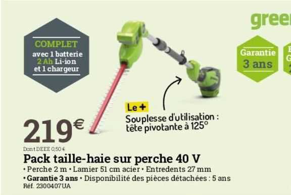 pack taille-haie sur perche 40 v greenwork