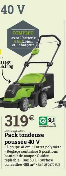 pack tondeuse poussée 40 v