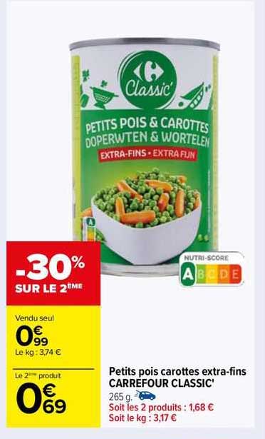 petits pois carottes extra-fins carrefour classic