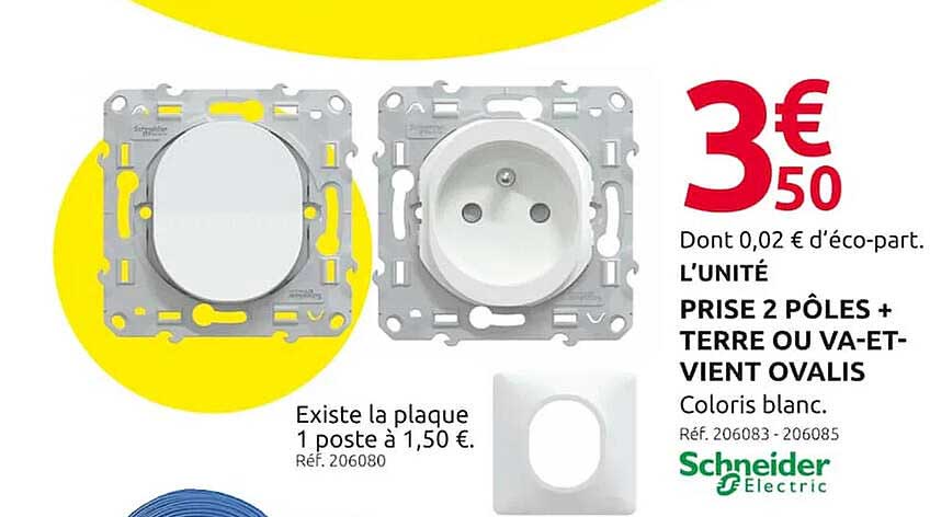 prise 2 pôles + terre ou va-et-vient ovalis schneider electric