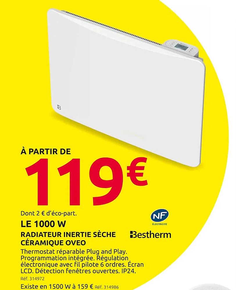 Radiateur Inertie Sèche Céramique Oveo Bestherm