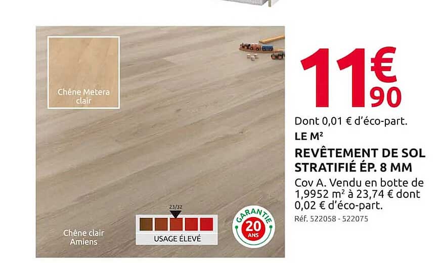 revêtement de sol stratifié ép. 8 mm