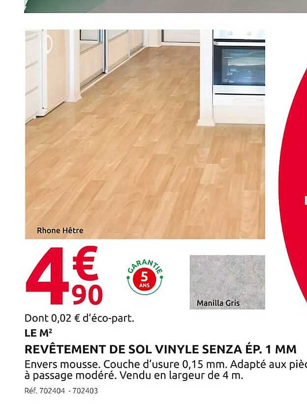 revêtement de sol vinyle senza ép. 1 mm