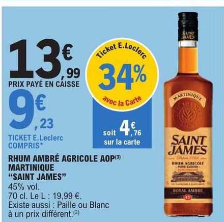 Rhum Ambré Agricole Aop Martinique "saint James"