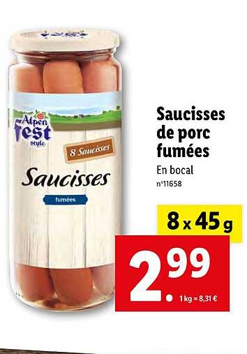 saucisses de porc fumées alpen fest