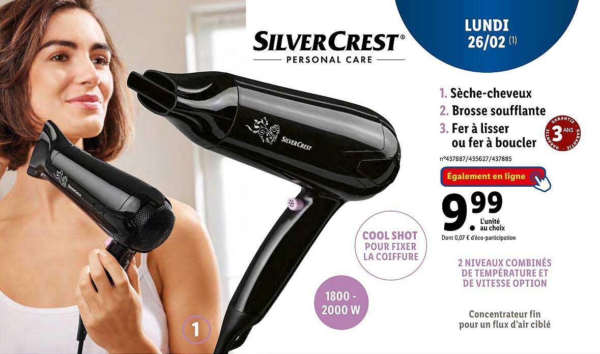 sèche-cheveux, brosse soufflante, fer à lisser ou fer à boucler silver crest
