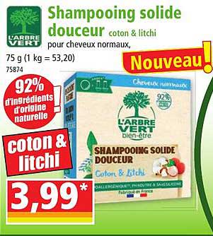 shampooing solide douceur coton & litchi l'arbre vert