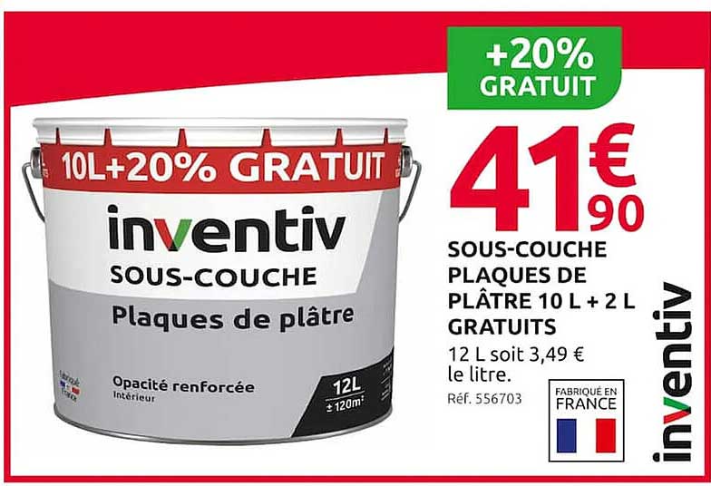 sous-couche plaques de plâtre 10 l + 2 l gratuits inventiv