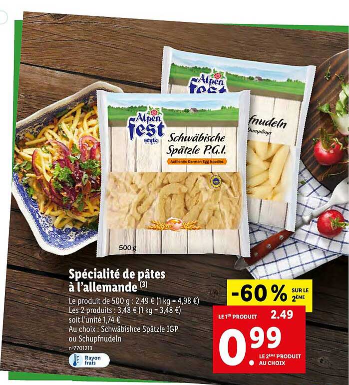 spécialité de pâtes à l'allemande alpen fest style