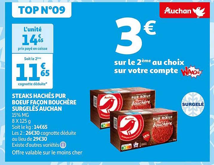 steaks hachés pur bœuf façon bouchère surgelés auchan