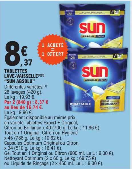 tablettes lave-vaisselle "sun absolu"