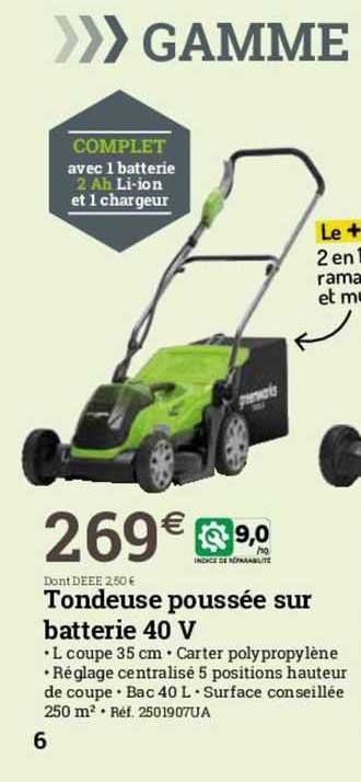 tondeuse poussée sur batterie 40 v