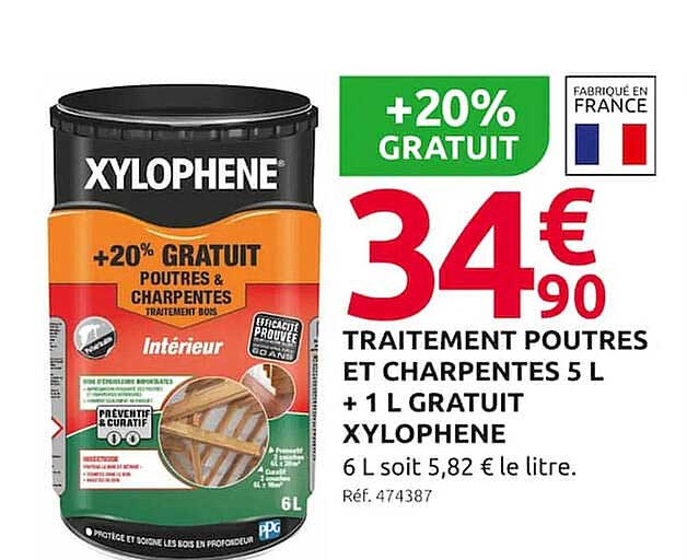 traitement poutres et charpentes 5 l + 1 l gratuit xylophène
