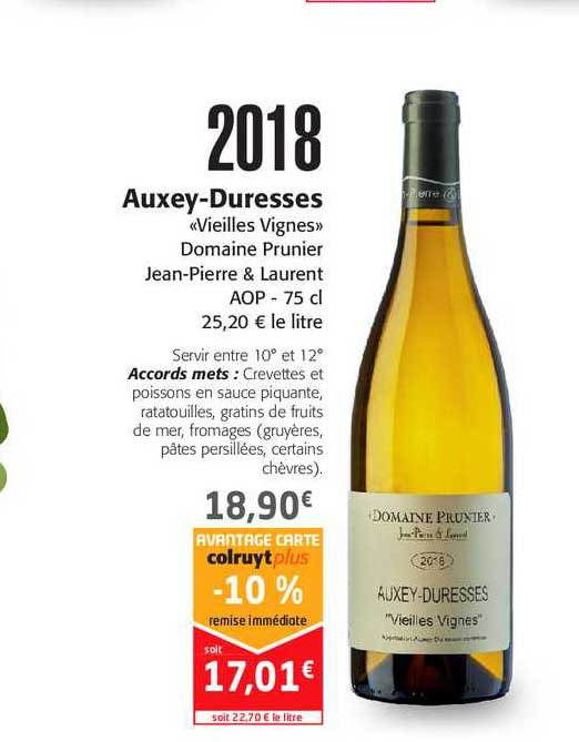auxey-duresses "vieilles vignes" domaine prunier jean-pierre & laurent