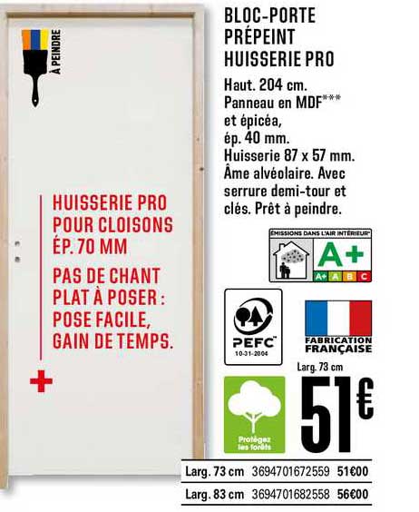 bloc porte prépeint huisserie pro