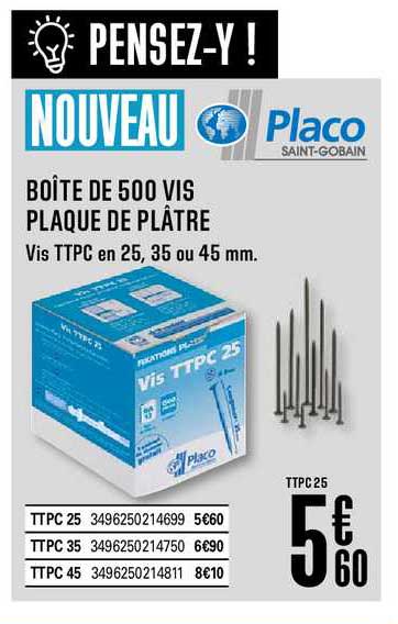 boîte de 500 vis plaque de plâtre placo saint gobain