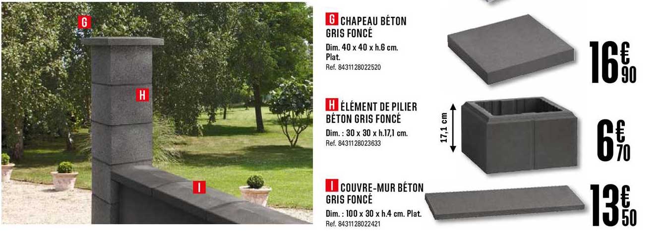 chapeau béton gris foncé élément de pilier béton gris foncé couvre mur béton gris foncé