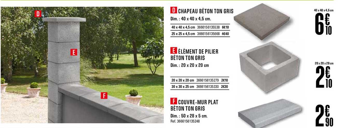chapeau béton ton gris élément de pilier béton ton gris couvre mur plat béton ton gris