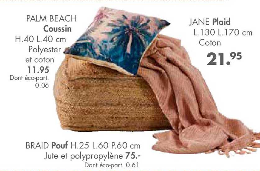 coussin palm beach, plaid jane, pouf braid