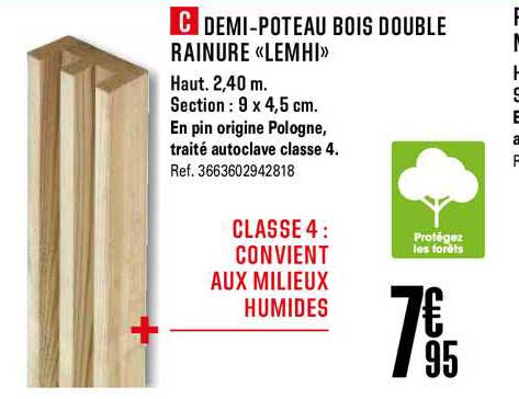 demi poteau bois double rainure lemhi