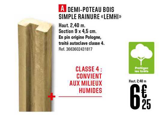 demi poteau bois simple rainure lemhi
