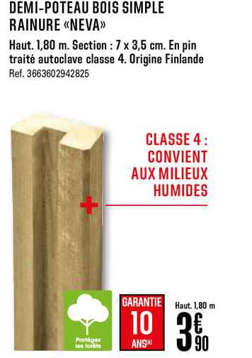 demi poteau bois simple rainure neva