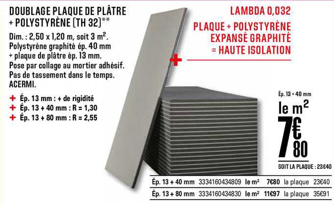 doublage plaque de plâtre + polystyrène (th 32)
