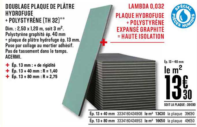 doublage plaque de plâtre hydrofuge + polystyrène th32