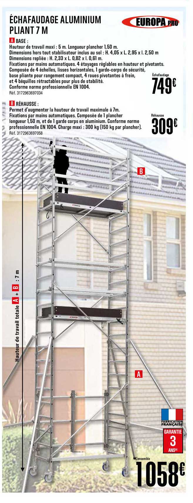 échafaudage Aluminium Pliant 7m Europa