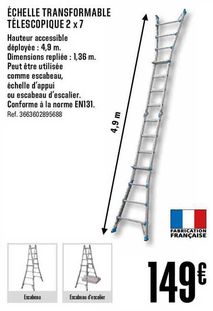 échelle Transformable Télescopique 2 X 7