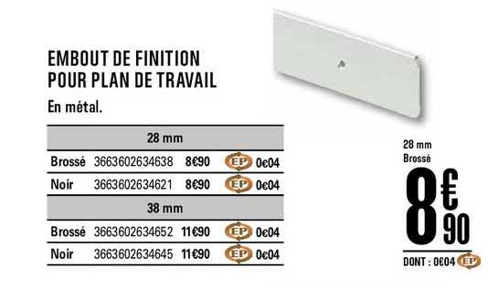 embout de finition pour plan de travail