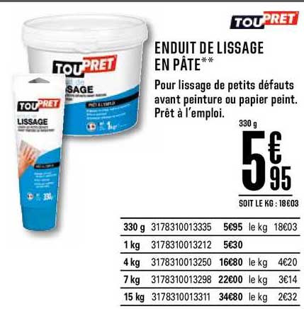 enduit de lissage en pâte tou pret