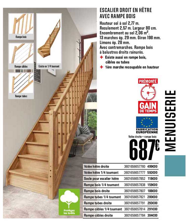 Escalier Droit En Hêtre Avec Rampe Bois