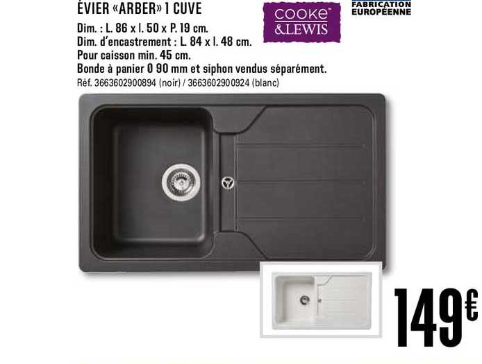 évier arber 1 cuve cooke&lewis