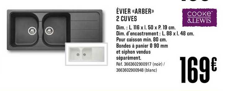 évier Arber 2 Cuves Cooke&lewis