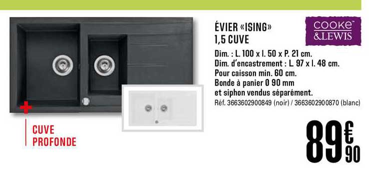 évier ising 1.5 cuve cooke&lewis