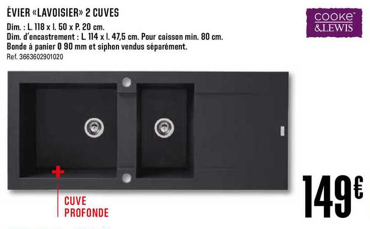 évier lavoisier 2 cuves cooke&lewis