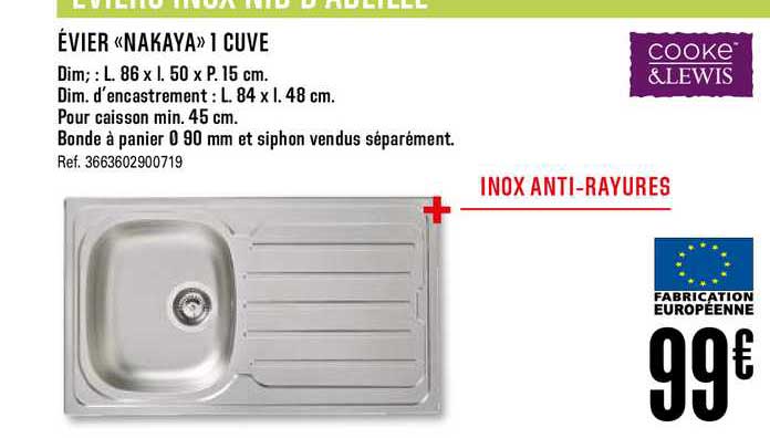 évier nakaya 1 cuve cooke&lewis