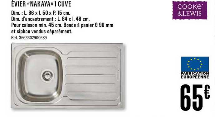 évier nakaya 1 cuve cooke&lewis