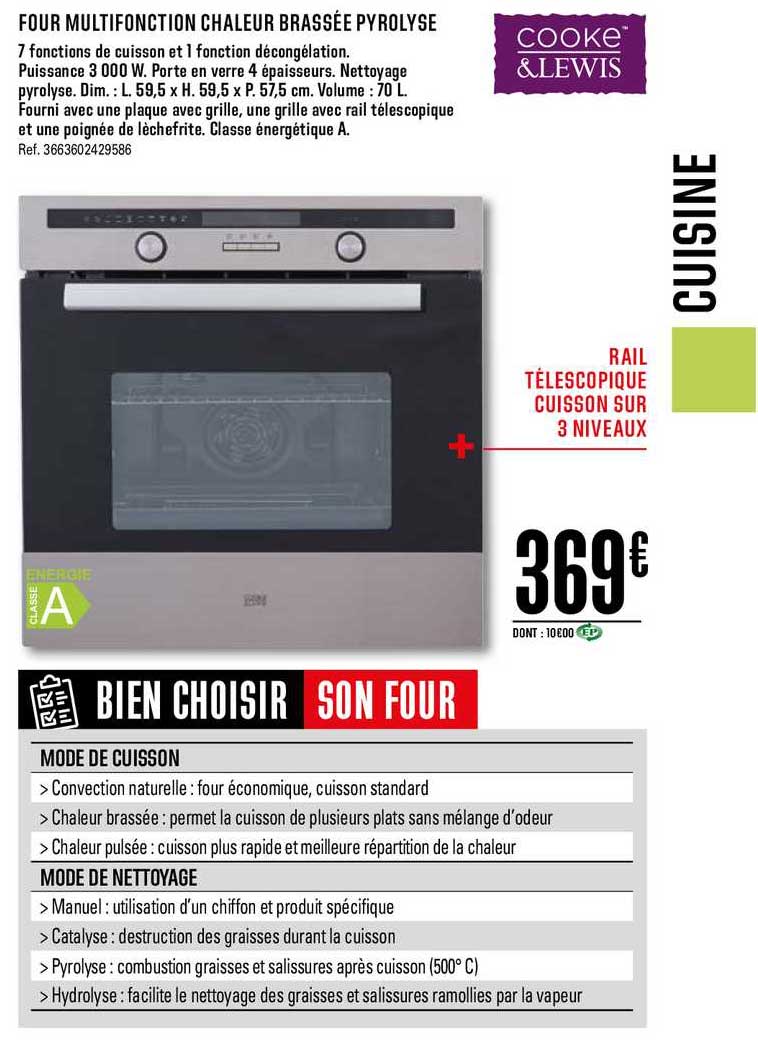 four mutlifonction chaleur brassée pyrolyse cooke&lewis