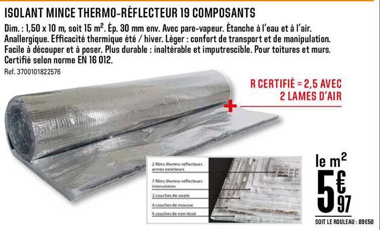 isolant mince thermo réflecteur 19 composants