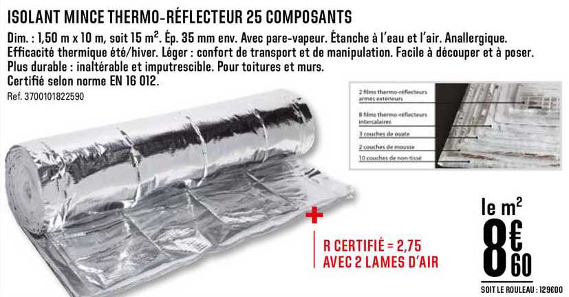 isolant mince thermo réflecteur 25 composants