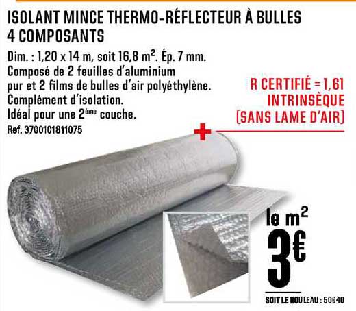 isolant mince thermo réflecteur à bulles 4 composants